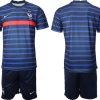 Personalisierbar Herren Kurzarm T-Shirt Frankreich Trikot Home EM 2022 Blau