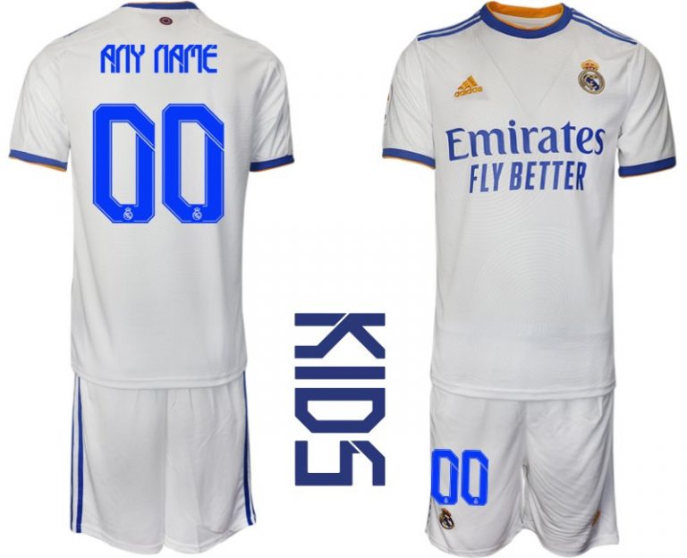 Personalisierbar Kinder Heimtrikot Real Madrid Home Trikot weiß blau 2021/22-1