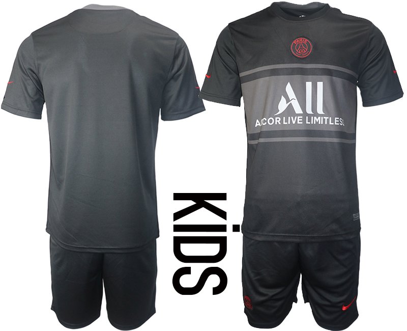 Personalisierbar Paris St. Germain Kinder 3rd Trikot 2021/22 schwarz/rot