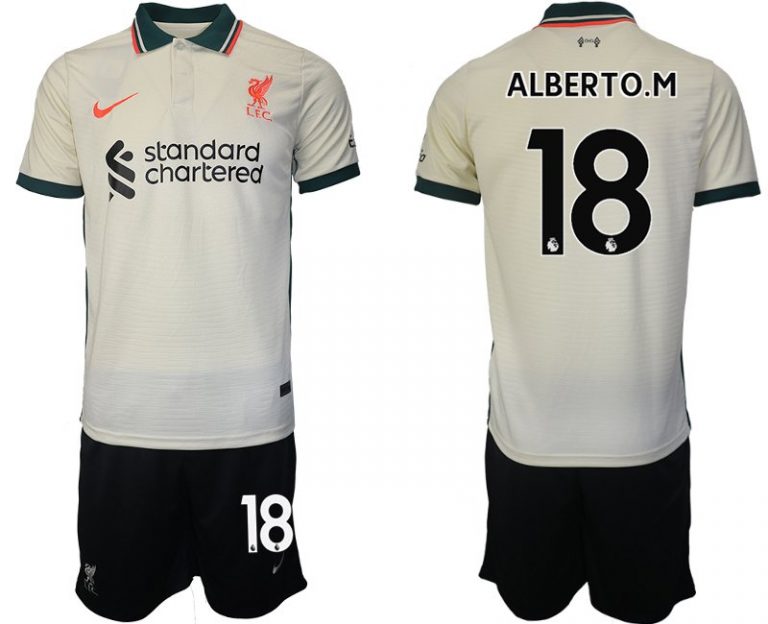 Trikotsatz FC Liverpool Auswärtstrikot Herren 2021/22 beige mit Aufdruck ALBERTO.M 18