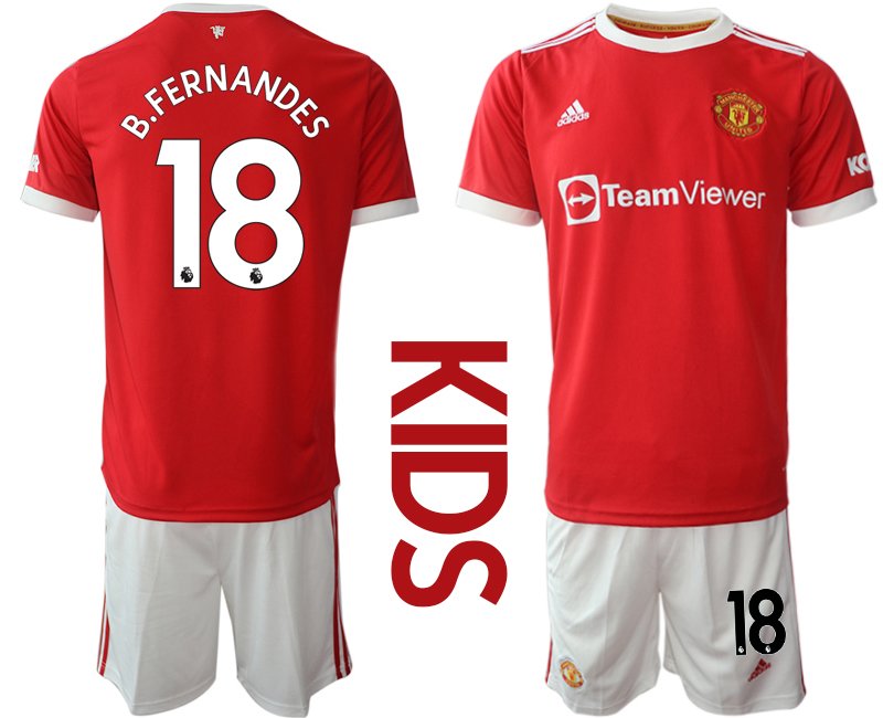 Trikotsatz Manchester United Heimtrikot 2022 Kinder rot mit Aufdruck B.Fernandes 18