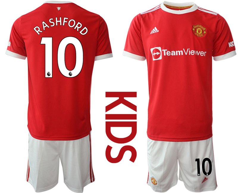 Trikotsatz Manchester United Heimtrikot 2022 Kinder rot mit Aufdruck Rashford 10