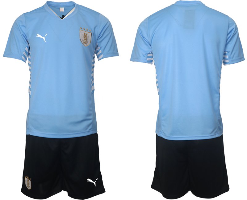 Uruguay 2022 Heimtrikot Herren Trikotsatz Kurzarm in hellblau (+ Kurze Hosen schwarz)