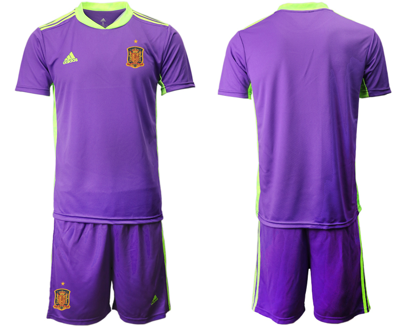 Goalkeeper Shirt Fußballtrikots Spanien Nationaltrikot 2022 Lila Kurzarm + Kurze Hosen