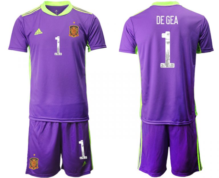 Spanien Nationaltrikot Lila Kurzarm + Kurze Hosen Goalkeeper DE GEA 1