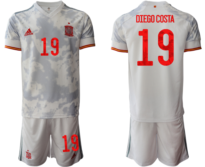 Spanien Trikot Away EM 2021 Weiss Kurzarm + Kurze Hosen DIEGO COSTA 19