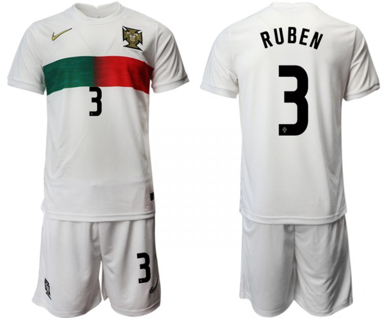 2022 Portugal Heimtrikot Away Weiß Trikotsatz Kurzarm + Kurze Hosen RUBEN 3