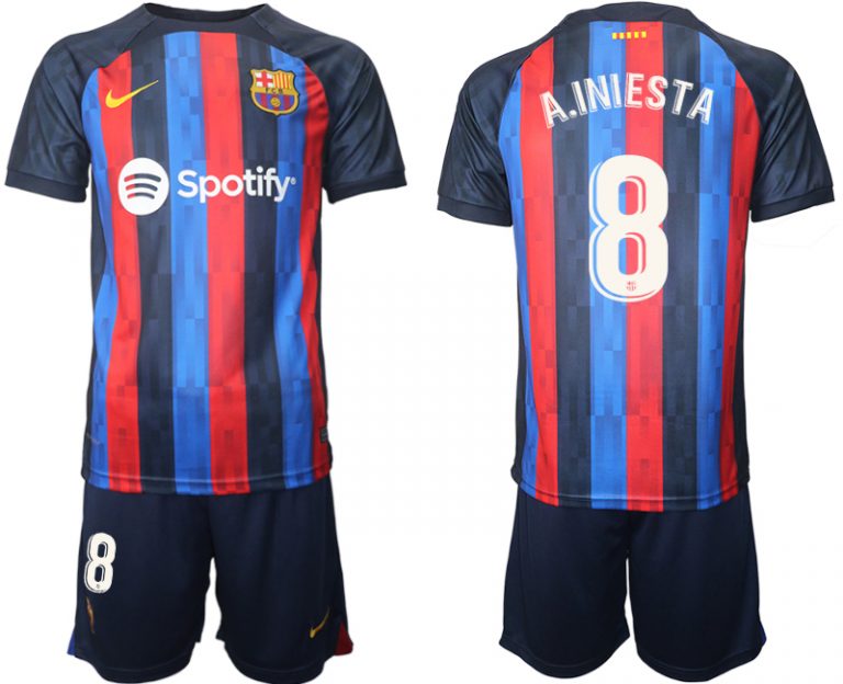 FC Barcelona 2022/23 Heimtrikot dunkles Blau Trikotsatz Kurzarm mit Aufdruck A.INIESTA 8