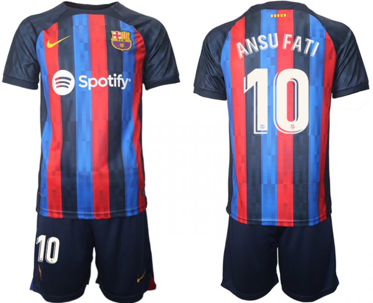 FC Barcelona 2022/23 Heimtrikot dunkles Blau Trikotsatz Kurzarm mit Aufdruck ANSU FATI 10