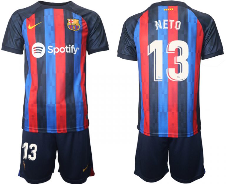 FC Barcelona 2022/23 Heimtrikot dunkles Blau Trikotsatz Kurzarm mit Aufdruck NETO 13