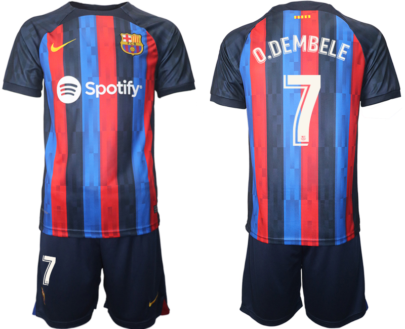 FC Barcelona 2022/23 Heimtrikot dunkles Blau Trikotsatz Kurzarm mit Aufdruck O.DEMBELE 7