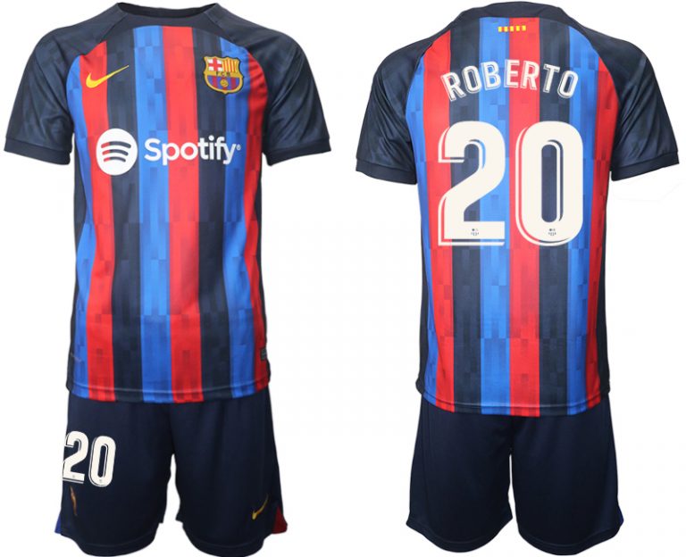 FC Barcelona 2022/23 Heimtrikot dunkles Blau Trikotsatz Kurzarm mit Aufdruck ROBERTO 20