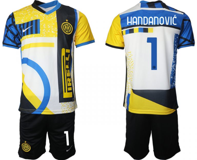 Fourth Jersey Inter Mailand 4th Trikotsatz Kit gelb blau Kurzarm + Kurze Hosen Handanović 1