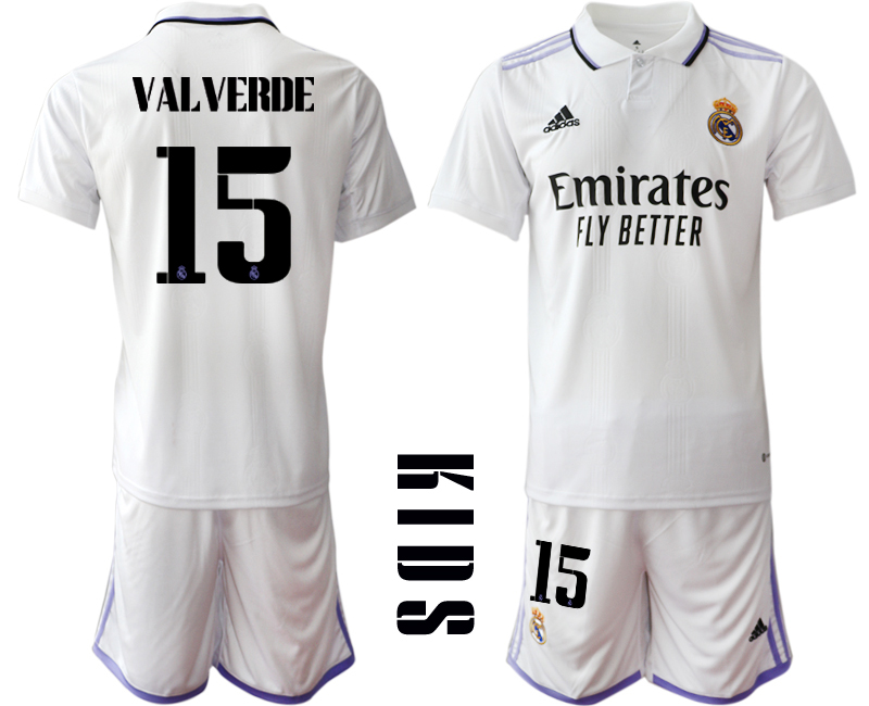 Günstige Fussballtrikot Kinder Heimtrikot Real Madrid Home Trikot weiß lila 2022/23 VALVERDE #15