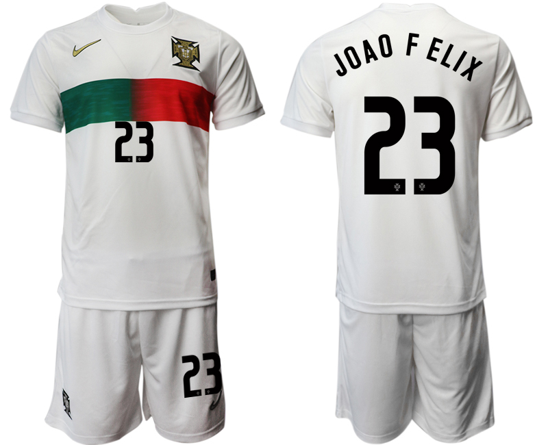 Günstige Portugal Heimtrikot Away Weiß Trikotsatz Kurzarm + Kurze Hosen JOAO F ELIX 23