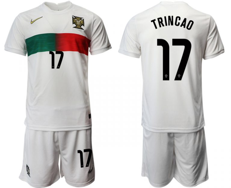 Günstige Portugal Heimtrikot Away Weiß Trikotsatz Kurzarm + Kurze Hosen TRINCAO 17