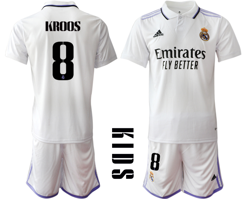 KROOS #8 Kinder Heimtrikot Real Madrid Home Trikot weiß lila 2022/23 Günstige Fussballtrikot