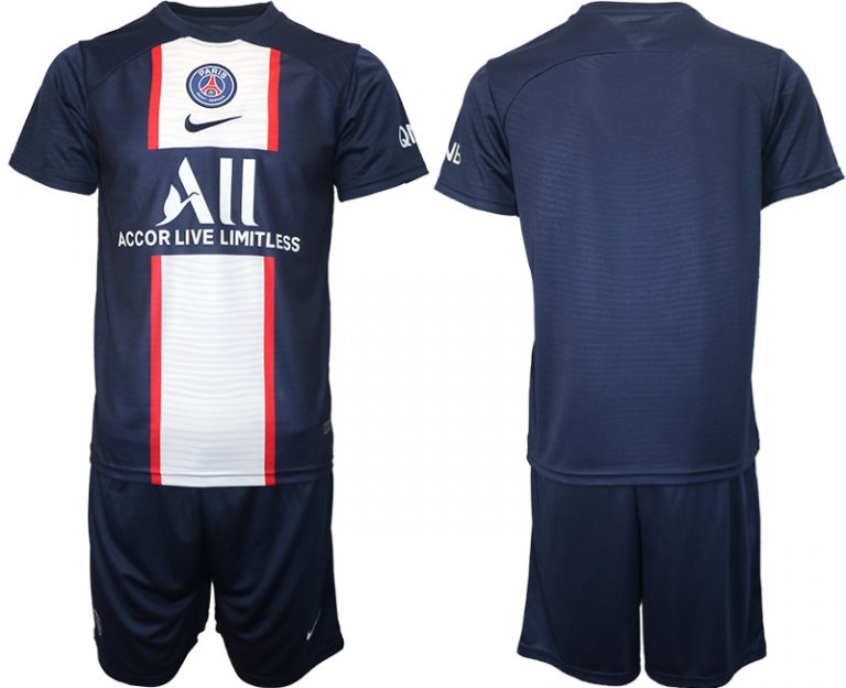 Günstige Fußballtrikots Paris Saint Germain Heimtrikot 2022/23 blau Trikotsatz Kurzarm Herren