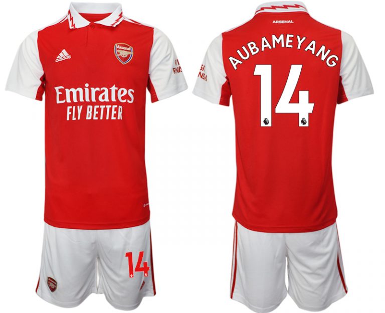 Herren Arsenal 2022/23 Heimtrikot rot-weiß Trikotsatz Kurzarm + Kurze Hosen AUBAMEYANG 14