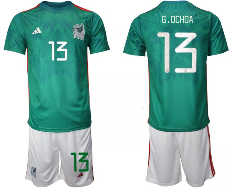 Mexiko Trikots 2022 Heimtrikot Trikotsatz Grün Kurzarm + Weiß Kurze Hosen G.OCHOA #13