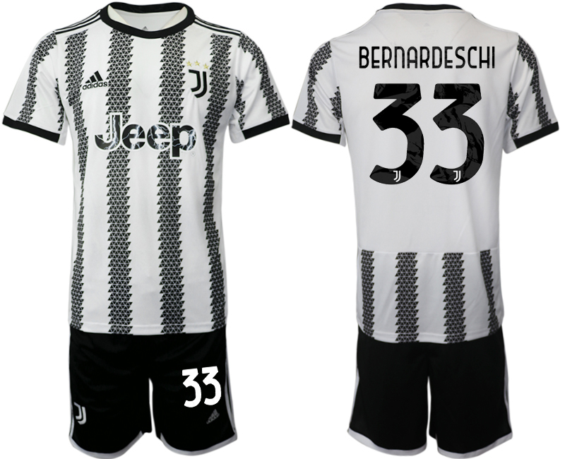 Fussballtrikots Günstig Juventus 2022-23 Heimtrikot Schwarz Weiß Kurzarm + Kurze Hosen BERNARDESCHI 33