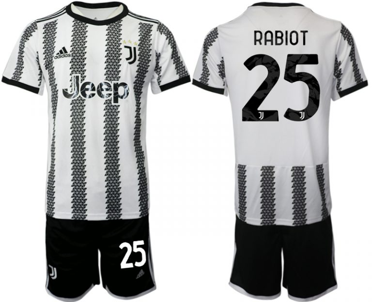 Fussballtrikots Günstig Juventus 2022-23 Heimtrikot Schwarz Weiß Kurzarm + Kurze Hosen RABIOT 25