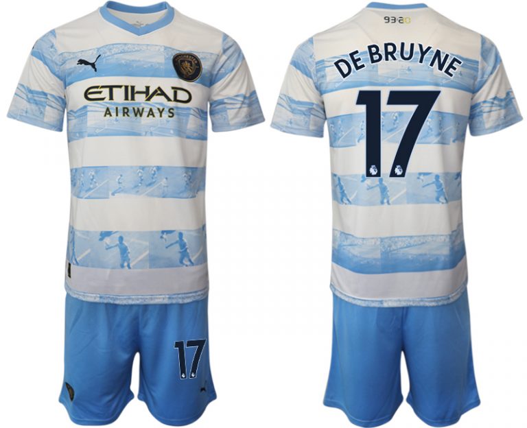 Manchester City Aufwärmtrikot 2022/2023 weiß blau Kurzarm + Kurze Hosen DE BRUYNE 17