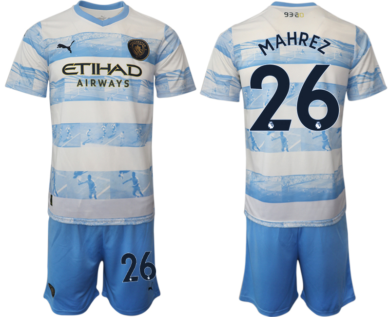 Manchester City Aufwärmtrikot 2022/2023 weiß blau Kurzarm + Kurze Hosen MAHREZ 26