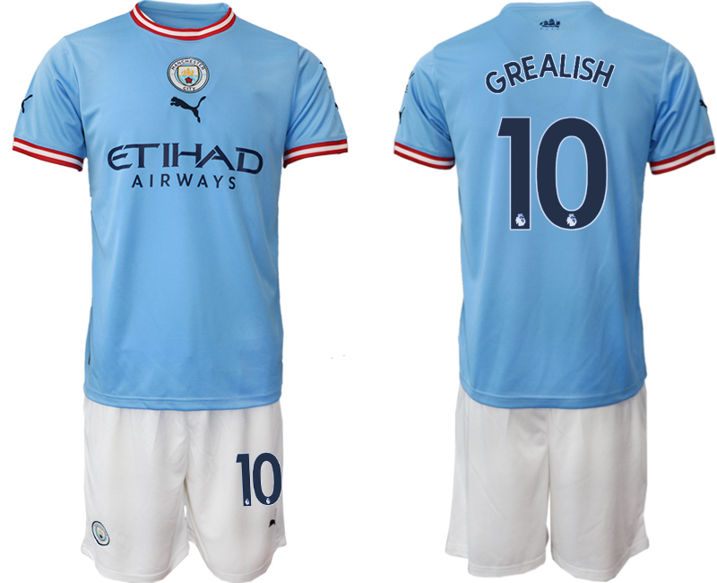 Manchester City Heimtrikot 2022/2023 blau weiß Trikotsatz mit Aufdruck GREALISH 10