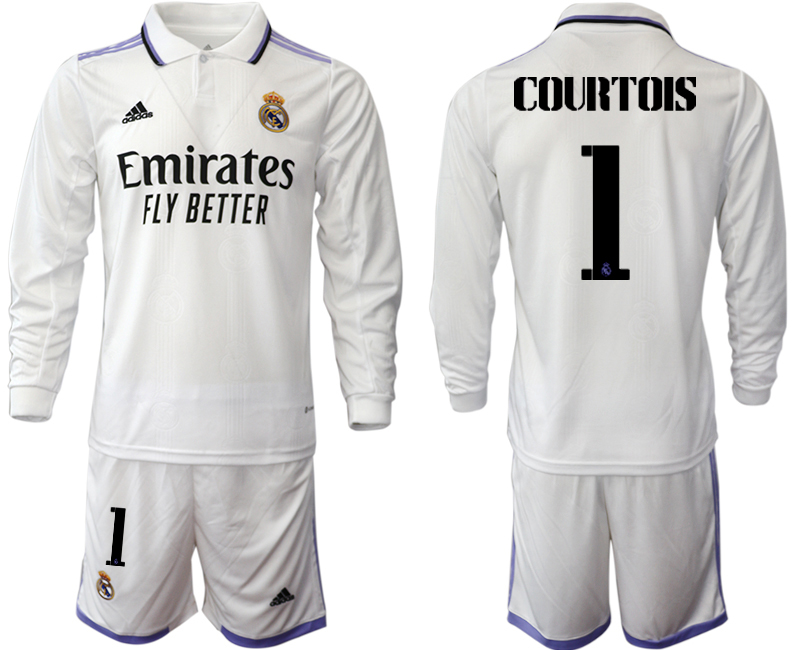 Real Madrid Trikots 2022-23 Heimtrikot Weiß Langarm + Kurze Hosen mit Aufdruck COURTOIS 1