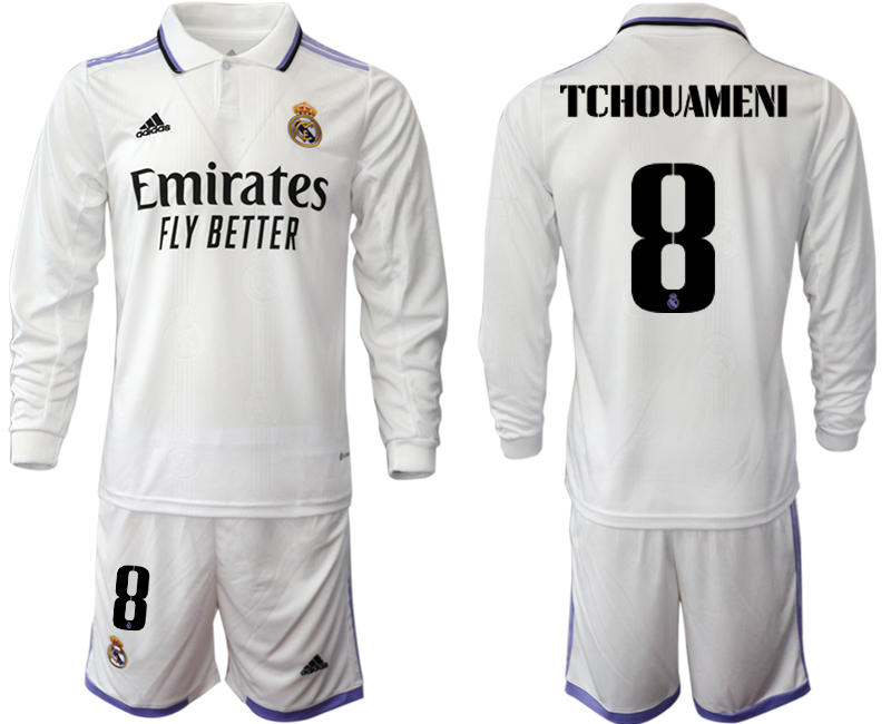 TCHOUAMENI 8 Real Madrid Trikots 2022-23 Heimtrikot Weiß Langarm + Kurze Hosen