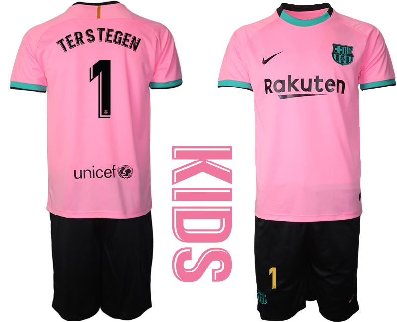 TERSTEGEN 1 FC Barcelona 2020-2021 Ausweichtrikot Set rosa Kurzarm + schwarz Kurze Hosen