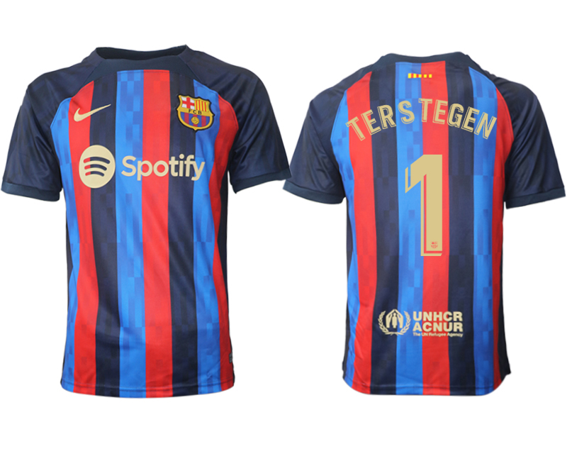 FC Barcelona 2022/23 Home Kit Heimtrikot Kurzarm Fussballtrikots TERSTEGEN 1