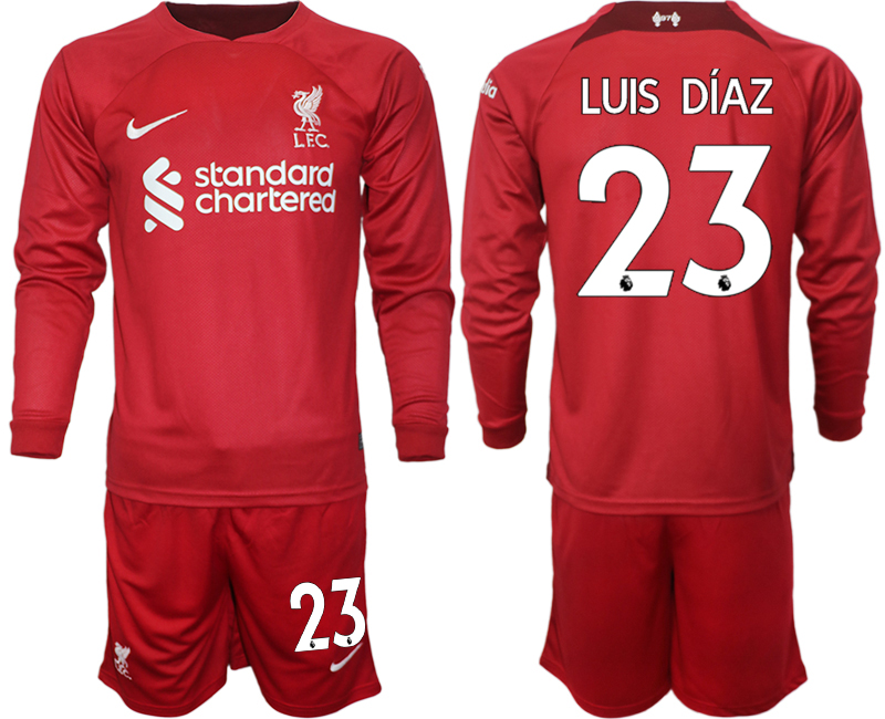 FC Liverpool 2022-23 Heimtrikot rot Trikotsatz Langarm + Kurze Hosen LUIS DÍAZ 23