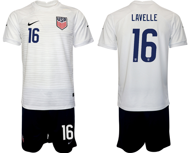 Fußballtrikot für Herren USA Heimtrikot WM 2022 Weiß Schwarz Fußballtrikots Set LAVELLE 16