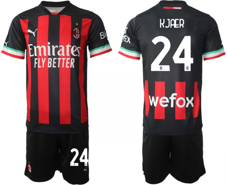 Günstig AC Milan Heimtrikot 2022/23 Schwarz Rot Trikotsatz für Herren Bestellen mit Aufdruck KJAER 24