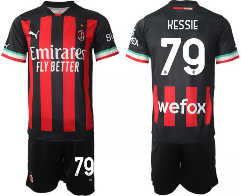 Herren AC Milan Heimtrikot 2022/23 Schwarz Rot Trikotsatz Bestellen mit Aufdruck KESSIE 79