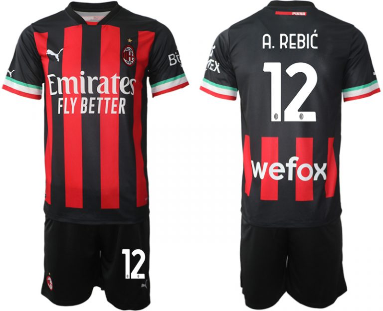 Herren AC Milan Heimtrikot 2022/23 Schwarz Rot Trikotsatz Kaufen A.REBIĆ 12