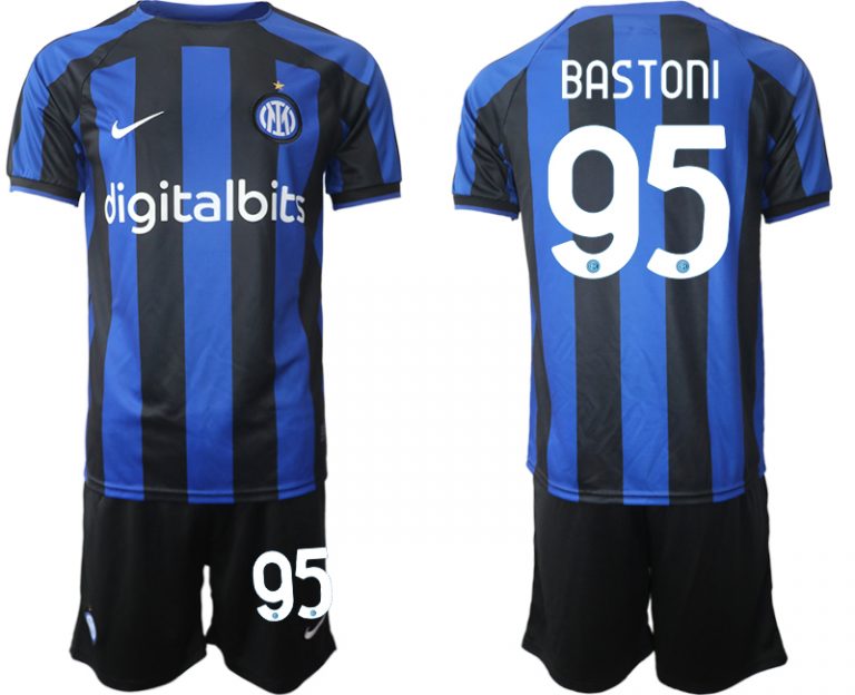 Herren Inter Mailand 2022-2023 Heimtrikot Blau Kurzarm + Kurze Hosen BASTONI 95