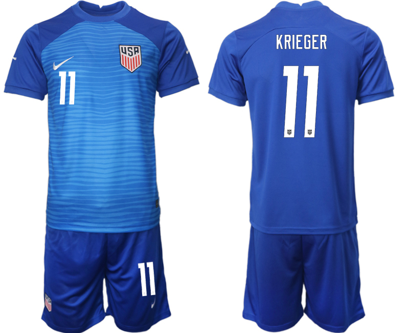 KRIEGER 11 United States Auswärtstrikot WM 2022 blau USA Trikotsatz Kurzarm + Kurze Hosen