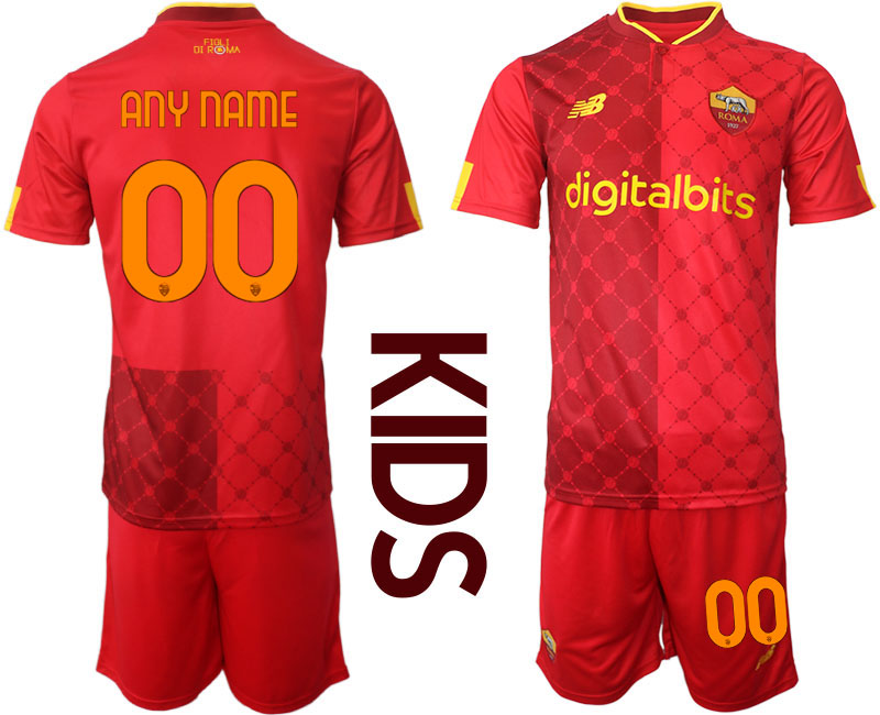 Neues Kinder AS Roma 2022/23 Heimtrikot Rot Fußballtrikots Set