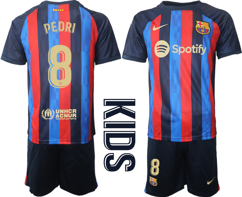 PEDRI 8 FC Barcelona Kinderheim Trikot 2022/23 Trikotsatz Navy Blau FußballTrikots