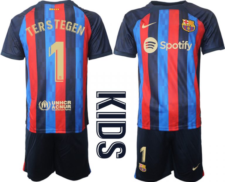 TERS TEGEN 1 FC Barcelona Kinderheim Trikot 2022/23 Trikotsatz Navy Blau FußballTrikots