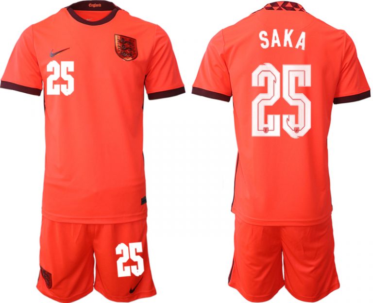 England Trikot Away Frauen EM 2022 Orange Trikotsatz Kurzarm + Kurze Hosen SAKA 25