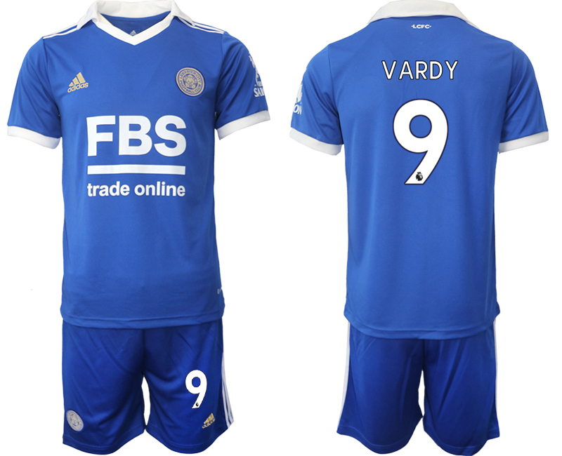 Fußballtrikot für Herren Leicester City 2022-23 Heimtrikot blau weiß Kurzarm + Kurze Hosen VARDY 9