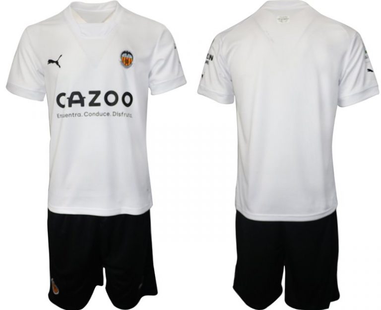 Fußballtrikot für Herren Valencia CF 2022/23 Heimtrikot weiß Kurzarm + schwarz Kurze Hosen