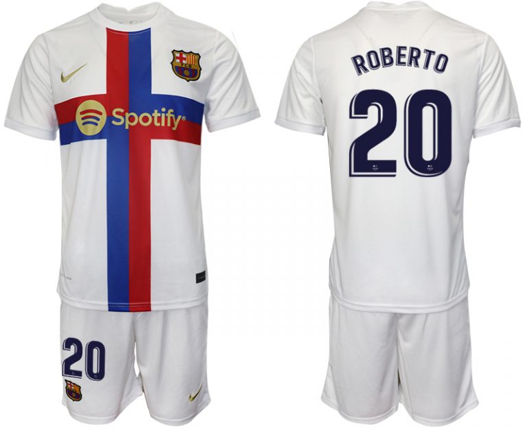 Günstig Fußballtrikots FC Barcelona 2022/23 Ausweichtrikot weiß für Herren ROBERTO 20