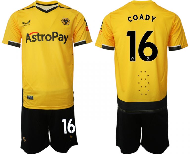 Herren Castore Wolverhampton Wanderers F.C. 2022-23 Heimtrikot Gelb Trikotsatz mit Aufdruck COADY 16