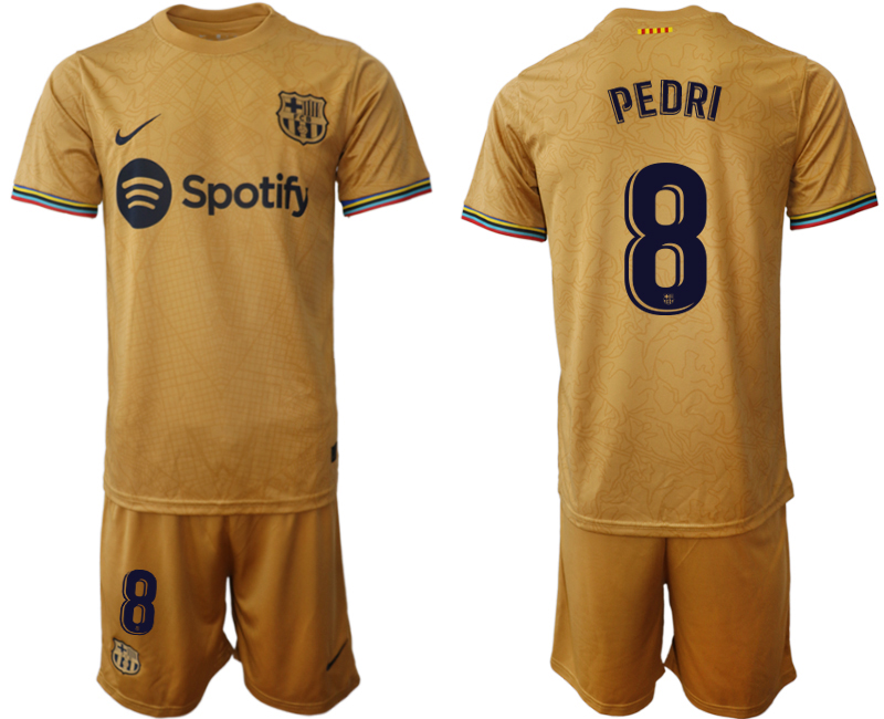 Herren FC Barcelona 2022-23 Auswärtstrikot goldene Away Shirt Fußballtrikots PEDRI 8