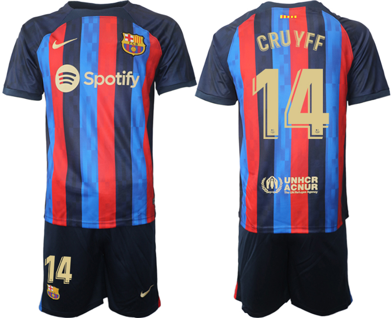 Herren FC Barcelona 22/23 Heimtrikot dunkelblau Kurzarm + Kurze Hosen CRUYFF 14